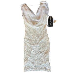 Vintage short wedding dress cowl neck drape lace